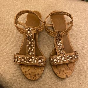 Attention cork wedge embellished sandals